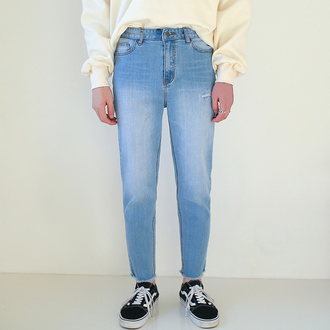 플레이즈 남성용 허리스판 밑단풀림 스크래치워싱 청바지