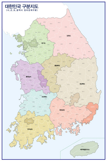 Jido.com 覆膜型大韓民國區劃地圖 78 x 110 cm, 1個