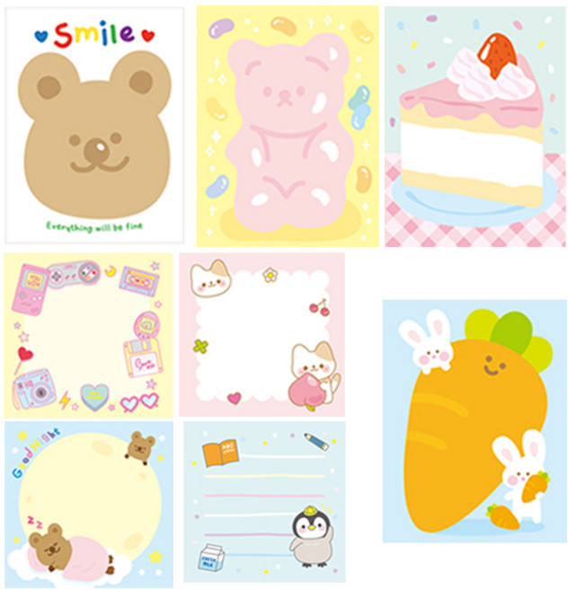 크리스탈팬시 떡메모지 8종세트, 혼합색상, 1세트