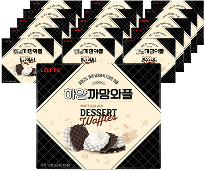 롯데제과 하양까망 와플 과자, 120g, 16개