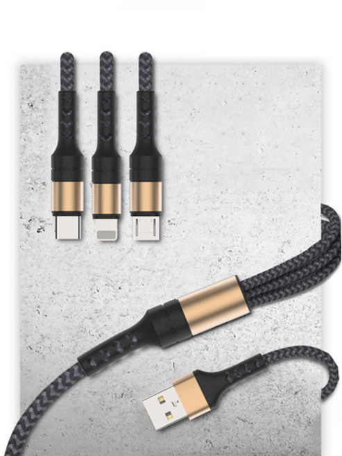 다퍼남 3in1 초고속 충전 데이터 케이블 5A, 1개, 골드, 1.25m