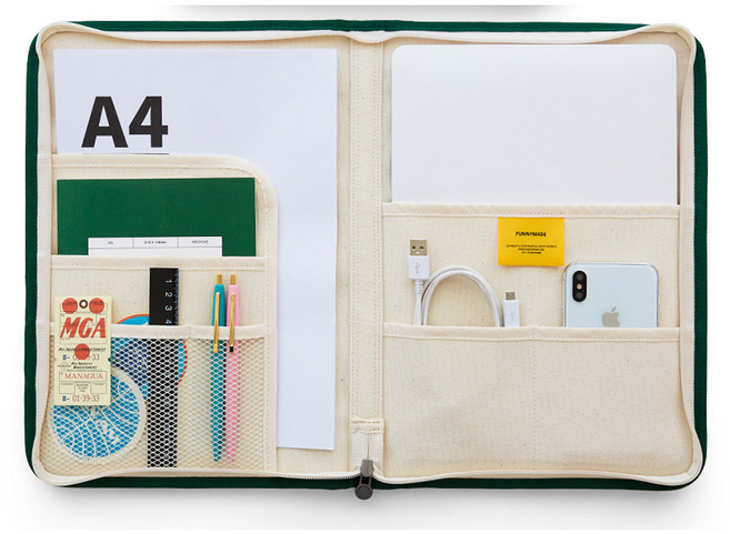 퍼니메이드 파일 오거나이저 A4 태블릿 파우치, 다크그린, 1개