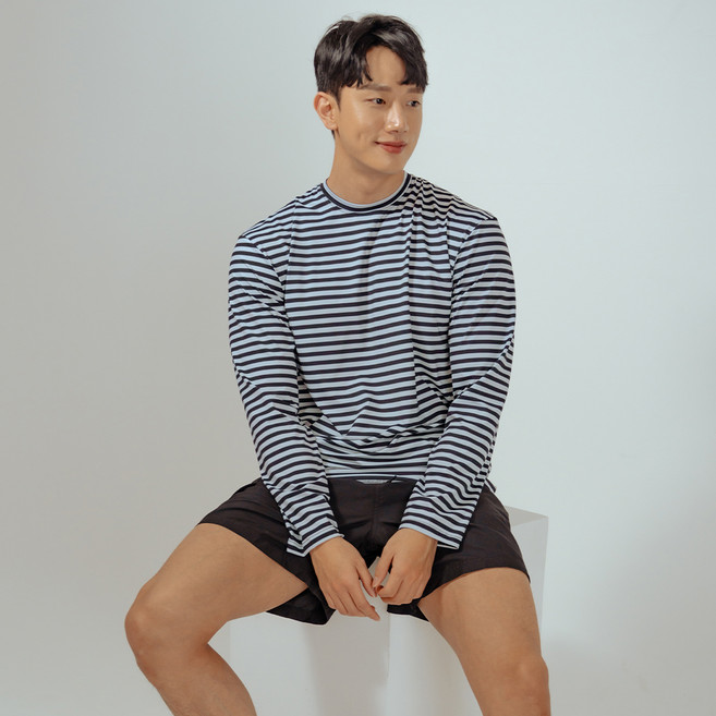 벤디스 남성용 보이밋걸 래쉬가드 상의 M226 + 비치팬츠 단색 A105 세트, 상의(블랙), 하의(블랙)