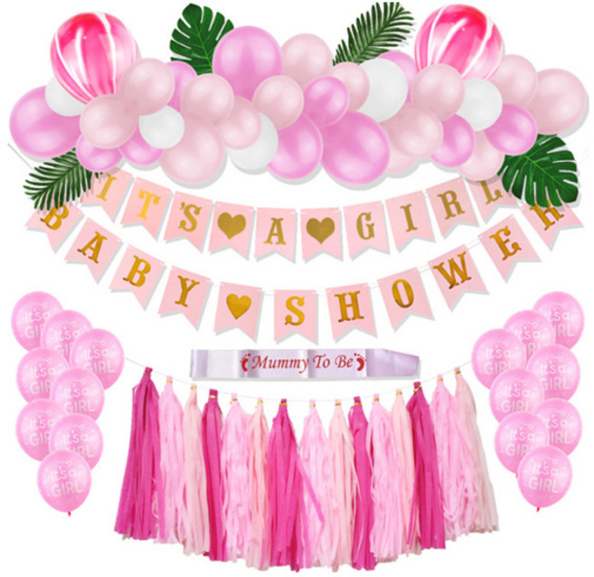 마켓감성 베이비샤워 풍선세트, 핑크, 1세트