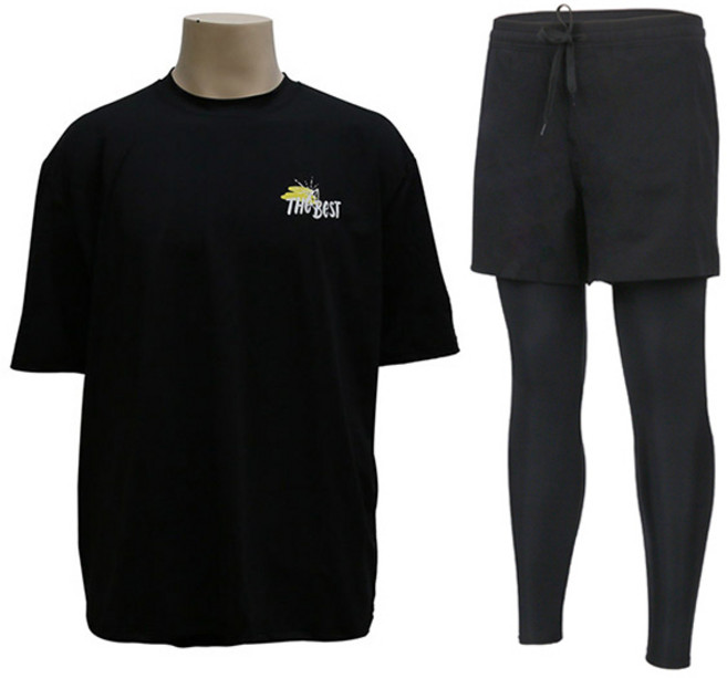 벤디스 남성용 베스트트립 래쉬가드 상의 M227 + 워터레깅스 반피 A805 세트, 상의(블랙), 하의(블랙)