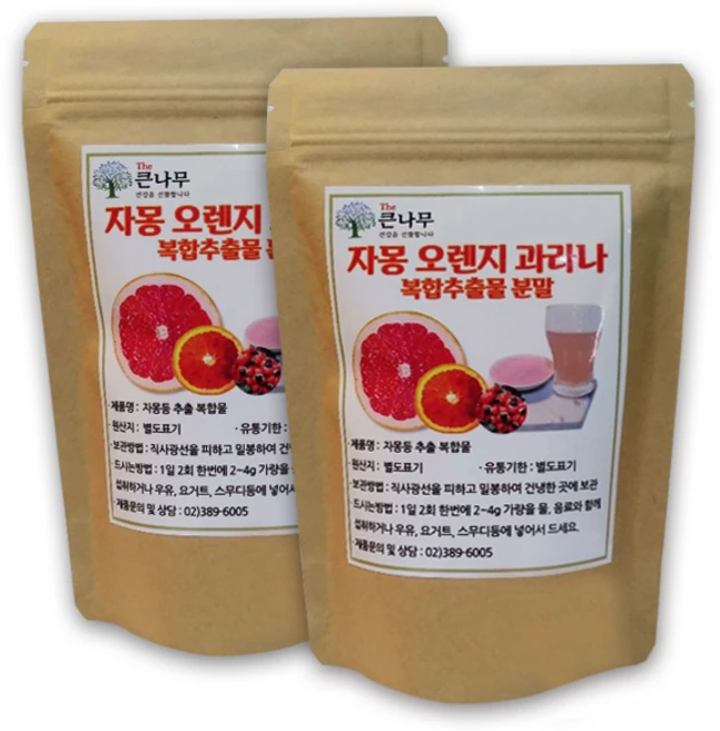 The큰나무 자몽 오렌지 과라나 복합 추출물 분말, 200g, 2개, 1개입 - 쿠팡
