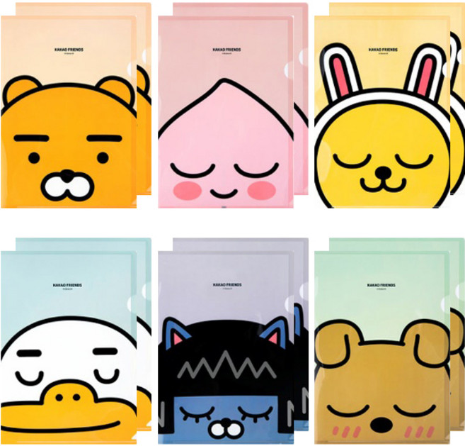 카카오프렌즈 L자 홀더 파일 6종 x 2p 세트, 혼합색상, 1세트