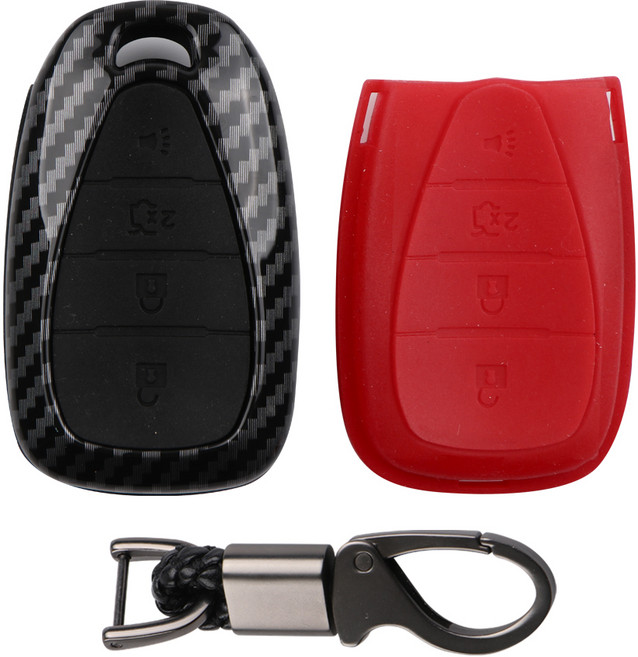 카템 카본 키케이스 + 실리콘 키케이스 2종 + 키링 + 드라이버 세트, 블랙 + 레드, C02