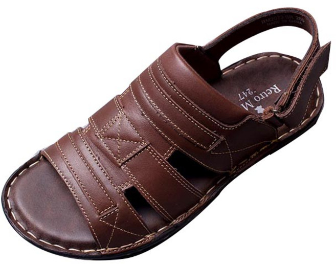 레트로무드 남성용 가죽 스티치 쿠션 샌들 2072