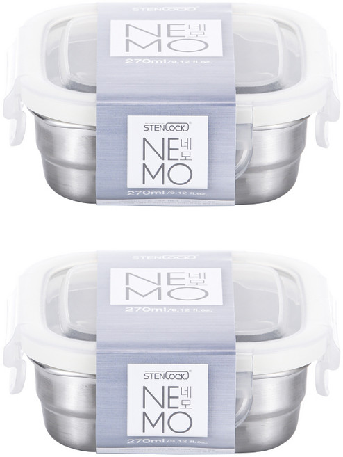 STENLOCK 史丹利 Nemo正方形密封保鮮盒, 2個, 3號(270ml)