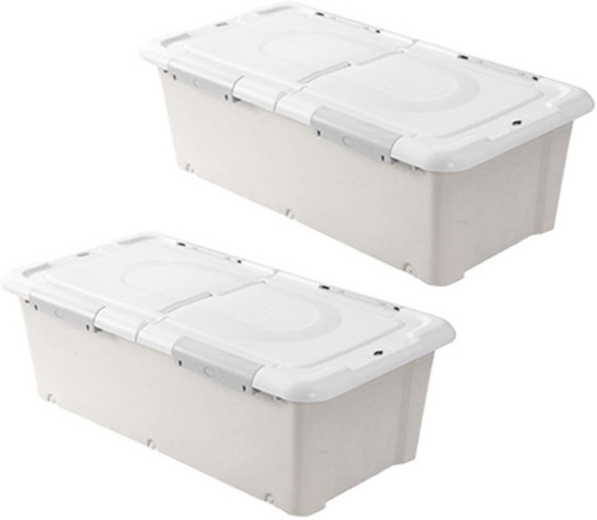 마이닝 언더베드 플라스틱 리빙박스, 그레이, 74L, 2개