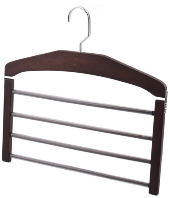 마켓피오 고급 우드 4단 바지걸이, 진한갈색, 1개