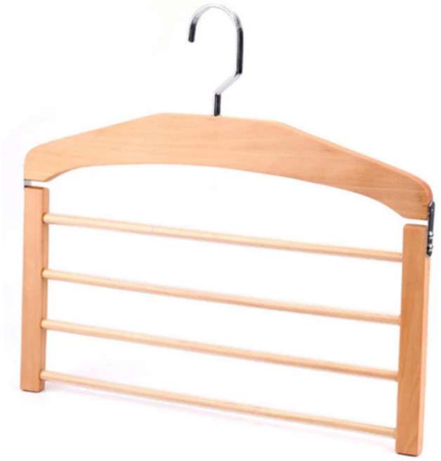 마켓피오 고급 우드 4단 바지걸이, 연한색, 1개