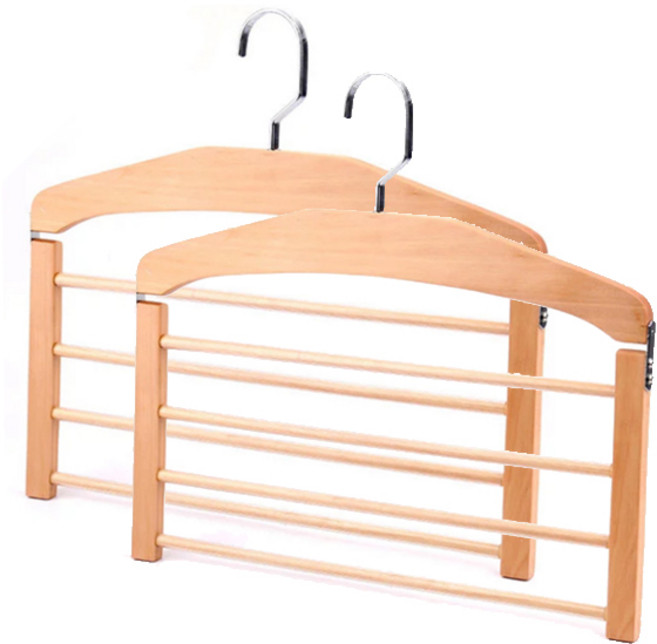 마켓피오 고급 우드 4단 바지걸이, 연한색, 2개