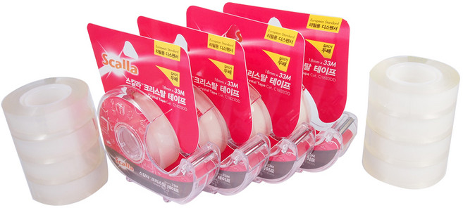 스칼라 크리스탈 테이프 본품 18mm x 33m x 4p + 리필 18mm x 33m x 8p 세트, 혼합색상, 1세트