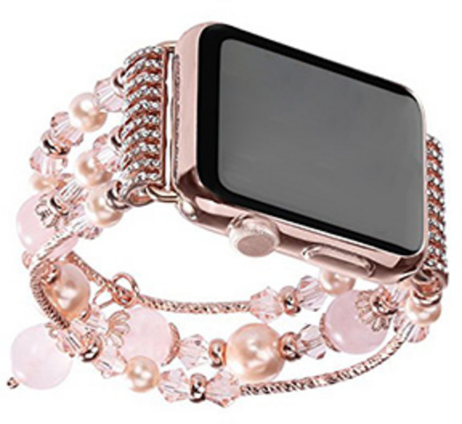 VICHELLE Apple Watch 3/4/5 水晶珍珠手鍊錶帶 (相容38/40mm), 粉紅色