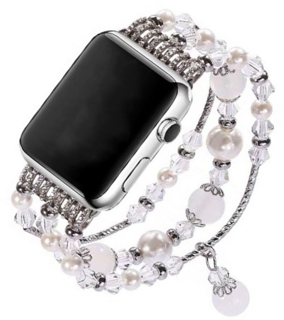 VICHELLE Apple Watch 3/4/5 水晶珍珠手鍊錶帶 (相容42/44mm), 銀色