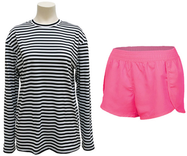 벤디스 여성용 보이밋걸 래쉬가드 상의 M226 + 비치팬츠 슬릿숏 A521, 상의(블랙), 하의(핑크)