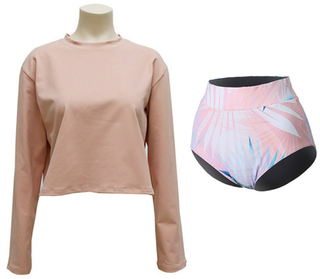 벤디스 여성용 케이지 래쉬가드 상의 M223 + 리버시블 양면 하이웨스트 비키니 팬티 M611, 상의(인디핑크), 하의(핑크)