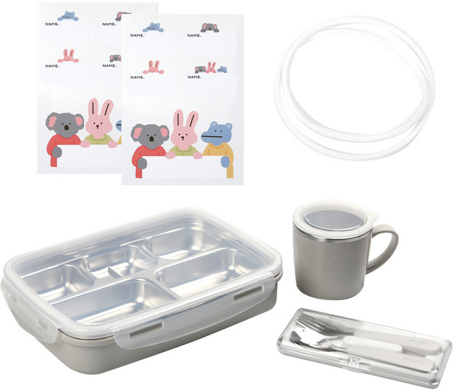 데일리라이크 어린이집 준비물 봉봉 스텐 식판 세트, 오트, 식기 5종, 1개