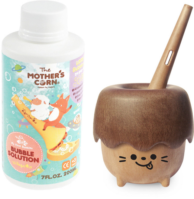 마더스콘 실내용 버블 용액 200ml + 우디토리 불기 도구 랜덤발송, 혼합색상 + 랜덤 발송, 1세트