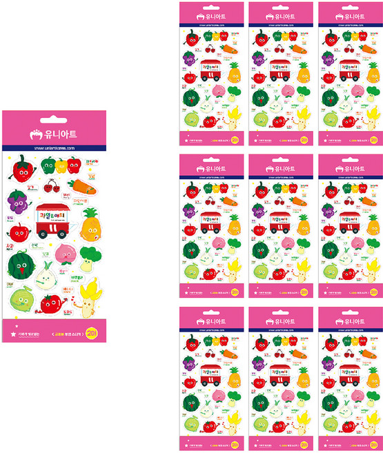 유니아트 1500 교육용 투명 스티커, 과일야채, 10개