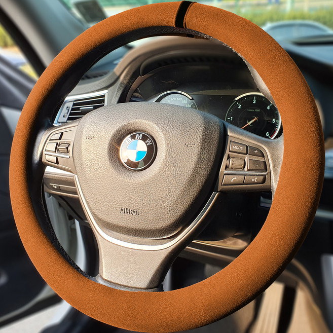 소울랜드 스웨이드 자동차 핸들커버, 브라운 + 블랙