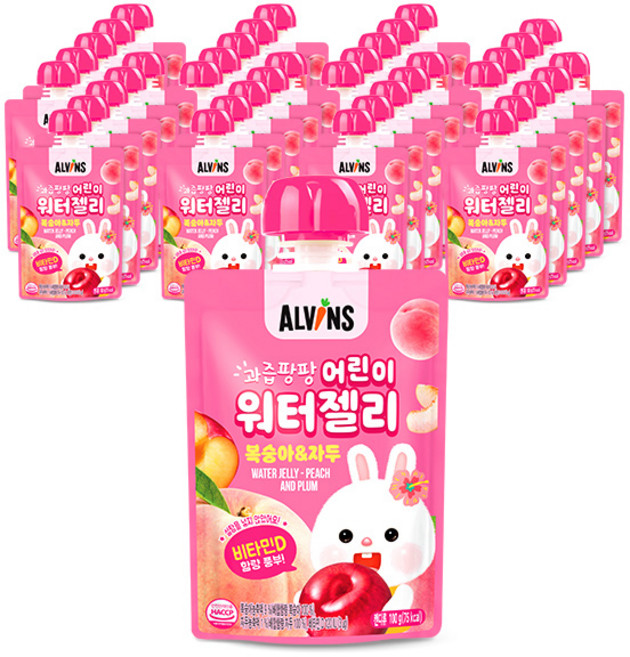 엘빈즈 과즙팡팡 어린이 워터젤리 100g, 복숭아 + 자두 혼합맛, 40개
