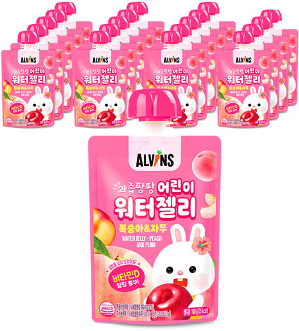 엘빈즈 과즙팡팡 어린이 워터젤리 100g, 복숭아 + 자두 혼합맛, 20개