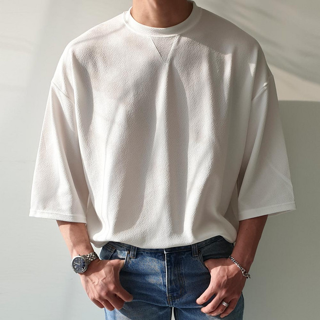 JH Style 男式寬鬆版型浮雕分體 7 部分短袖 T 卹