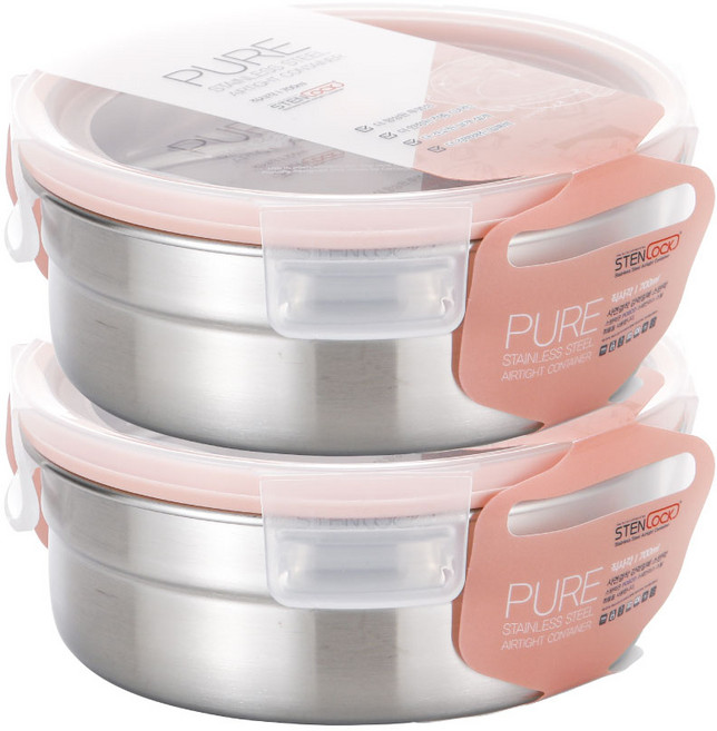 스텐락 퓨어 밀폐용기 원형 5호, 2개, 700ml