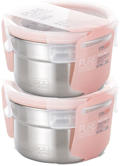 스텐락 퓨어 밀폐용기 원형 4호 420ml, 2개, 용기 + 뚜껑