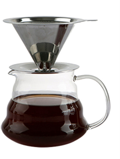 칼딘 세미퍼머넌트 스텐 핸드드립 세트, 드리퍼 3-4인용+드립서버+서버뚜껑, 600ml, 1세트