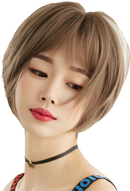 뿌이뿌이가발 여성 짧은 숏컷 통가발 미니컷, 옐로우브라운, 1개