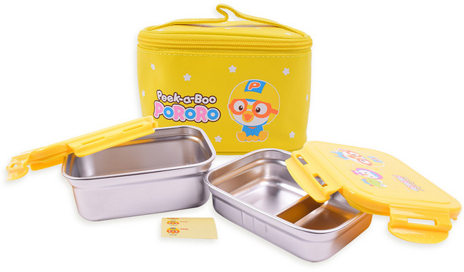 릴팡 피카부뽀로로 이중락 스텐 2단도시락 가방 PR5281, 혼합색상, 1세트