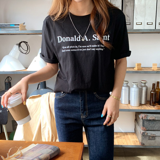 온더리버 여성용 도널드 레터링 반팔 티셔츠