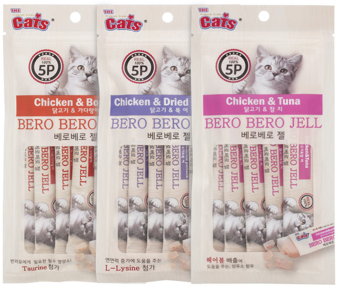 더캣츠 베로베로 젤 닭고기&참치맛 고양이 간식, 닭 + 북어 + 가다랑어 + 참치 혼합맛, 3개