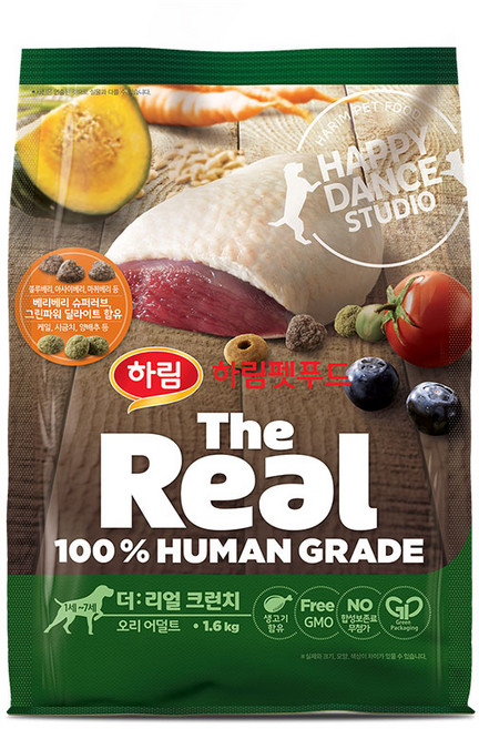 하림펫푸드 어덜트 강아지 더리얼 크런치 건식사료, 오리, 1.6kg, 1개
