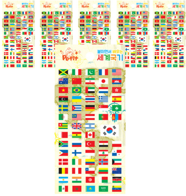 쁘띠팬시 붙이면서 배우는 세계국기 스티커 DA5173, 6개, 혼합색상