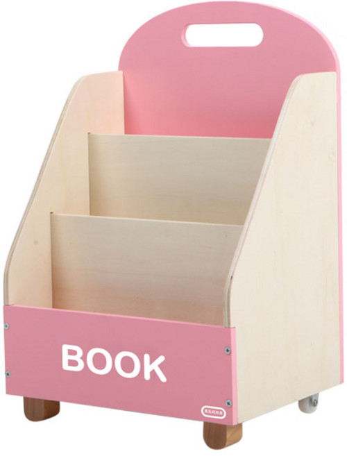 토도리브로 원목 전면 이동식 책꽂이, 핑크, 3단