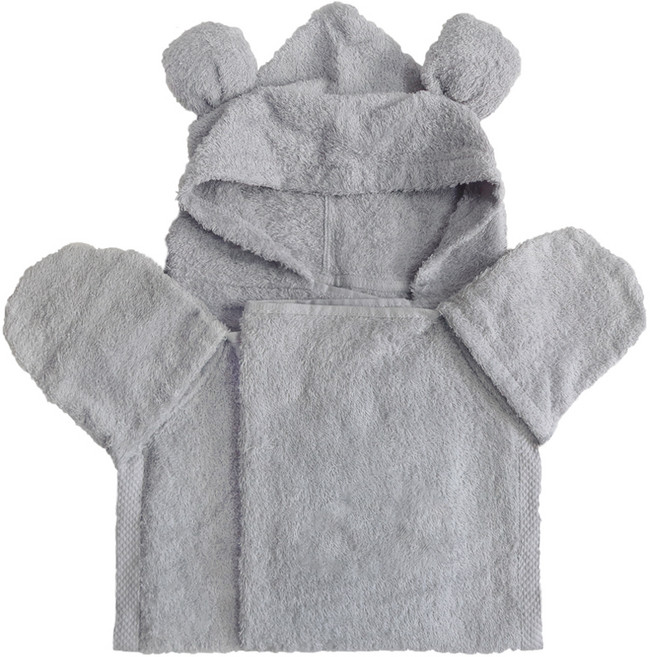 리틀파머하우스 컨셉 무형광 순면 유아 향균 목욕 수건 테디 후드, 클라우드그레이, 1개