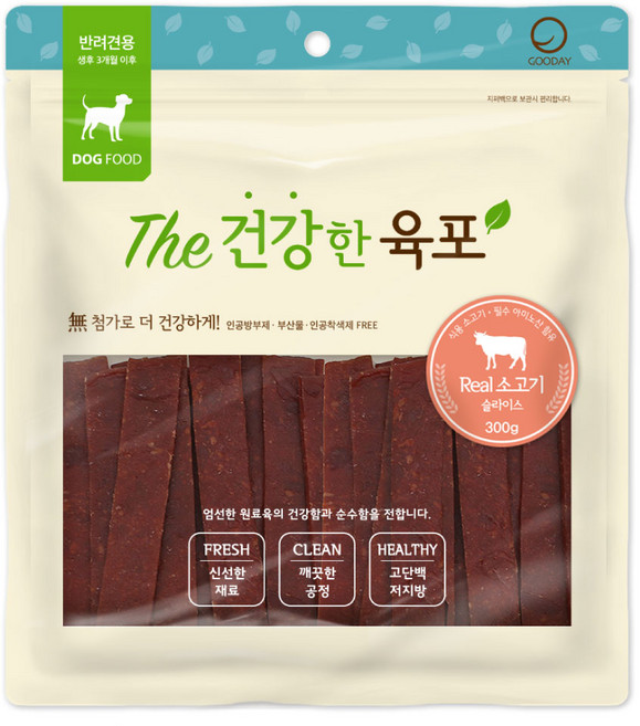 굿데이 더건강한육포 강아지간식, 리얼 소고기 맛, 300g, 1개