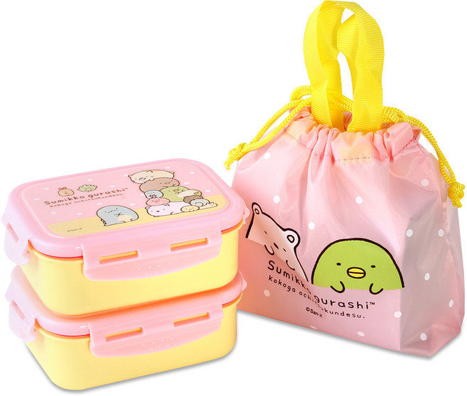 스미코구라시 뉴 사각밀폐 2단 도시락, 핑크, 1세트