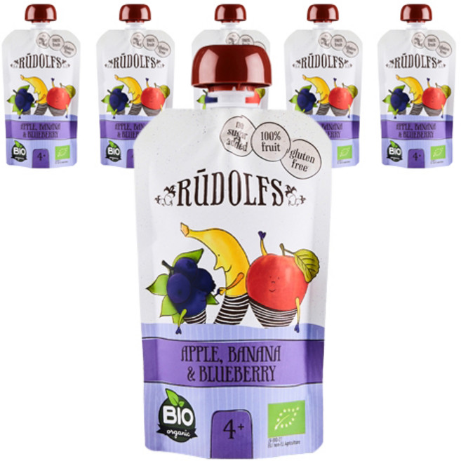 루돌프 유기농 과일퓨레, 사과+바나나+블루베리 혼합맛, 6개, 110g