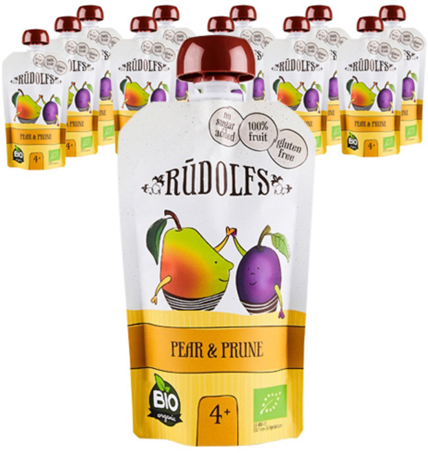루돌프 유기농 과일퓨레, 배+푸룬 혼합맛, 12개, 110g