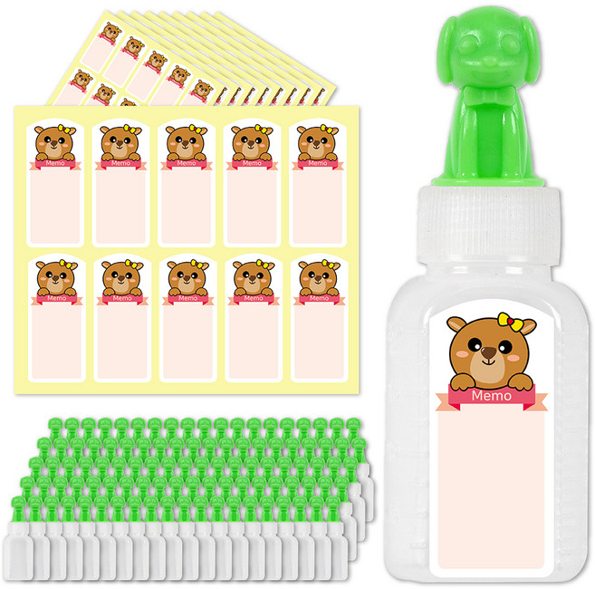연두앵두 강아지 약병 20cc + 곰돌이 방수스티커, 100개