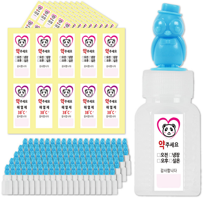 펭귄 캐릭터 약병 12ml + 펜더 방수 스티커 세트, 100세트