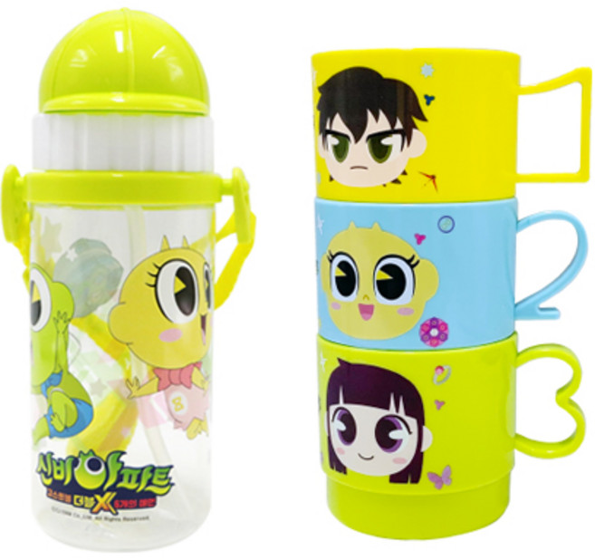 르번 국산 신비아파트 3 빨대 보틀 + 간식컵 3p 세트, 혼합색상, 1세트