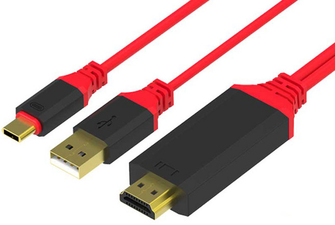 아이퀸 USB3.1 C타입 HDMI 미러링 케이블 MHL, 블랙/레드 2M, 1개