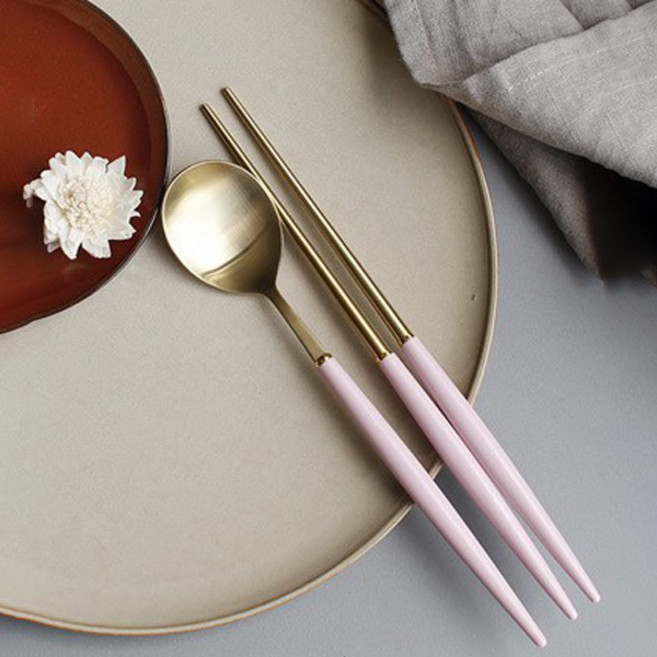 백산 몽블랑 에펠 골드 수저 세트, 베이비핑크, 숟가락 + 젓가락